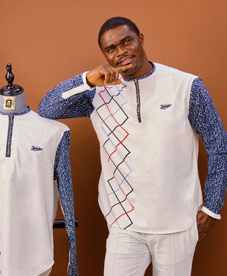 Chemise HABI’DJAN – Blanc Graphique à Manches Imprimées