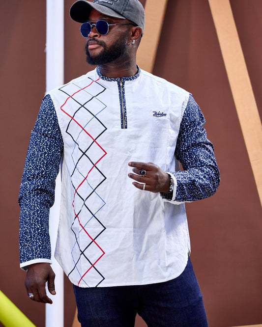 Chemise HABI’DJAN – Blanc Graphique à Manches Imprimées - Habi'djan