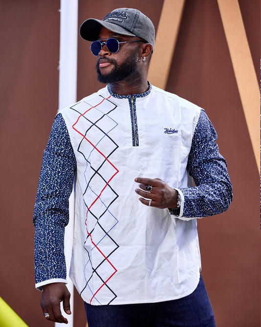 Chemise HABI’DJAN – Blanc Graphique à Manches Imprimées - Habi'djan