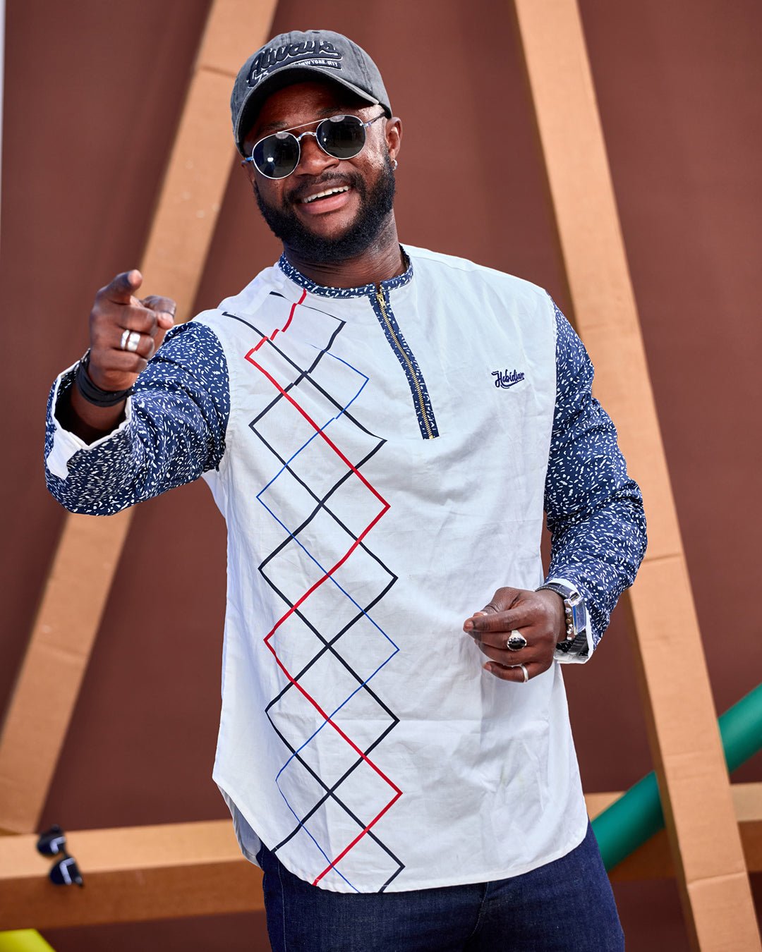 Chemise HABI’DJAN – Blanc Graphique à Manches Imprimées - Habi'djan