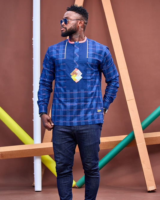 Chemise HABI’DJAN – Élégance Bleue à Contraste Minimaliste - Habi'djan