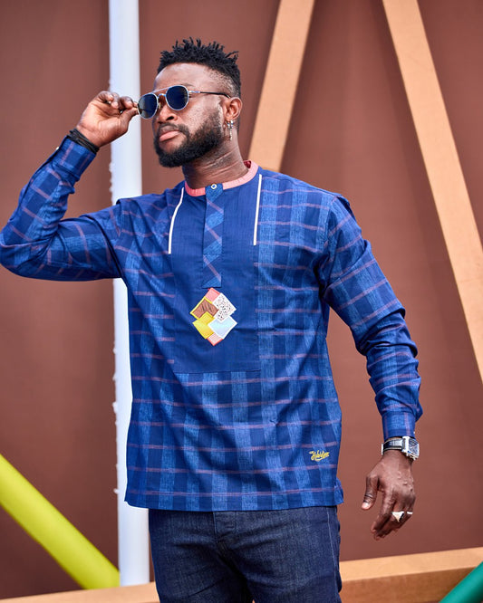 Chemise HABI’DJAN – Élégance Bleue à Contraste Minimaliste - Habi'djan